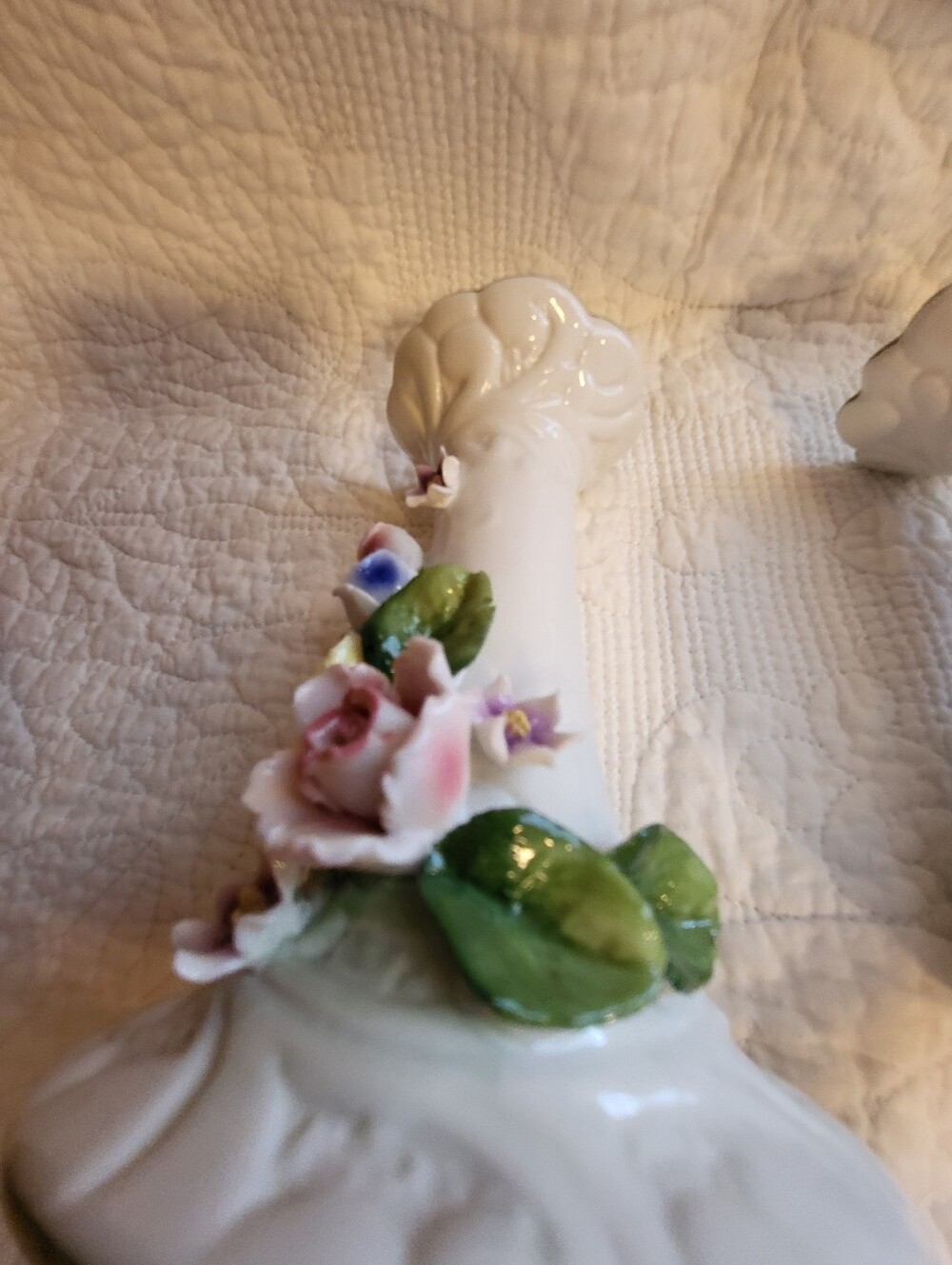Set Of 2 Porcelain White Floral 5 Inch Candle Holders in with Pastel Roses - Picture 14 of 16